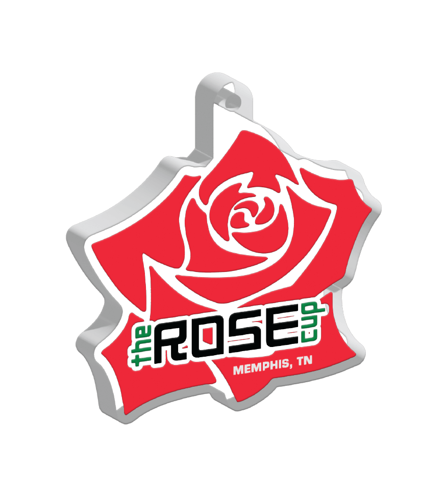 Custom rose shaped, color printed, acrylic soccer medal.