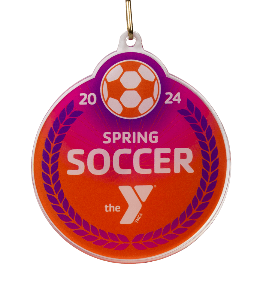 Custom YMCA Spring Soccer 2024 Acrylic Soccer Medal.