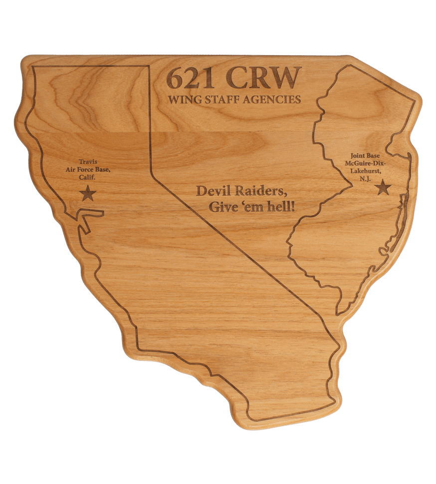 Image of a Custom Shaped Plaque in the shape of Michigan. Made from walnut with custom cut gold flexibrass plate and UV color printing. . | Maxwell Medals